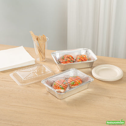 Wholesale Restaurantware Foil Lux Oblong Clear Plastic Lid - Fits 2 1/4 Lb Container - 100 Count Box- Bulk