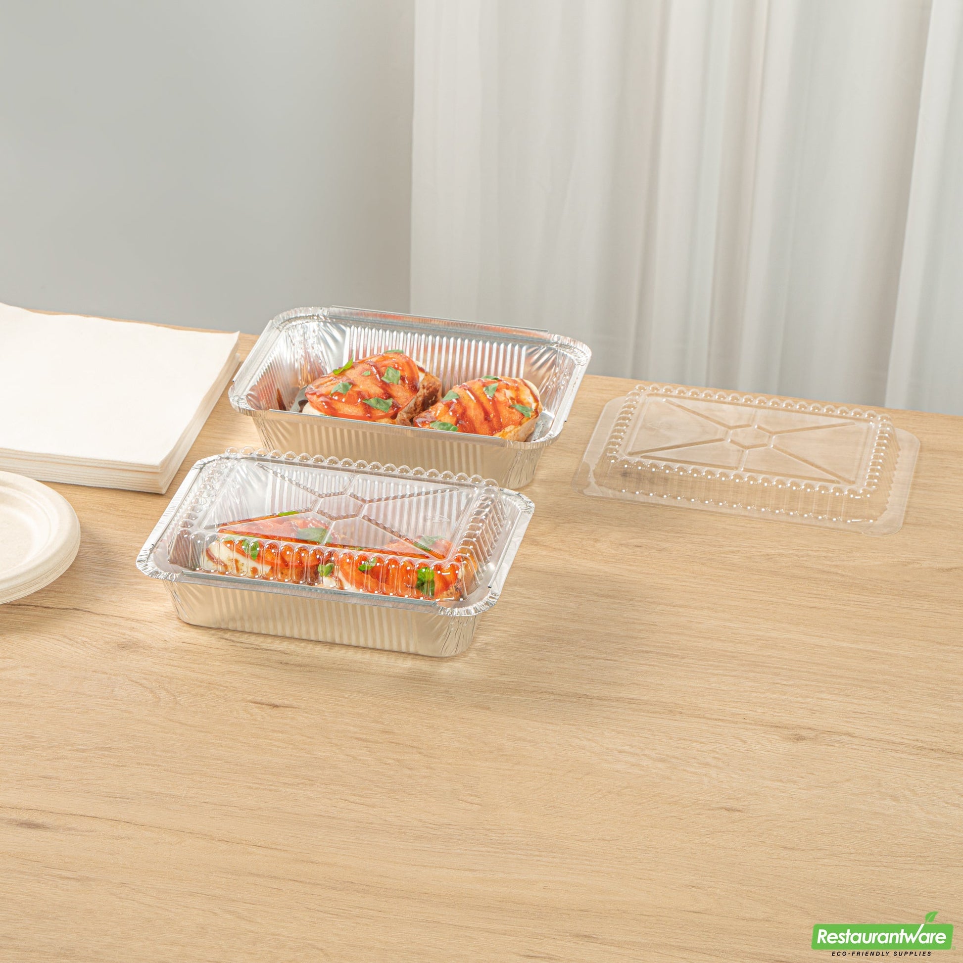 Wholesale Restaurantware Foil Lux Oblong Clear Plastic Lid - Fits 2 1/4 Lb Container - 100 Count Box- Bulk