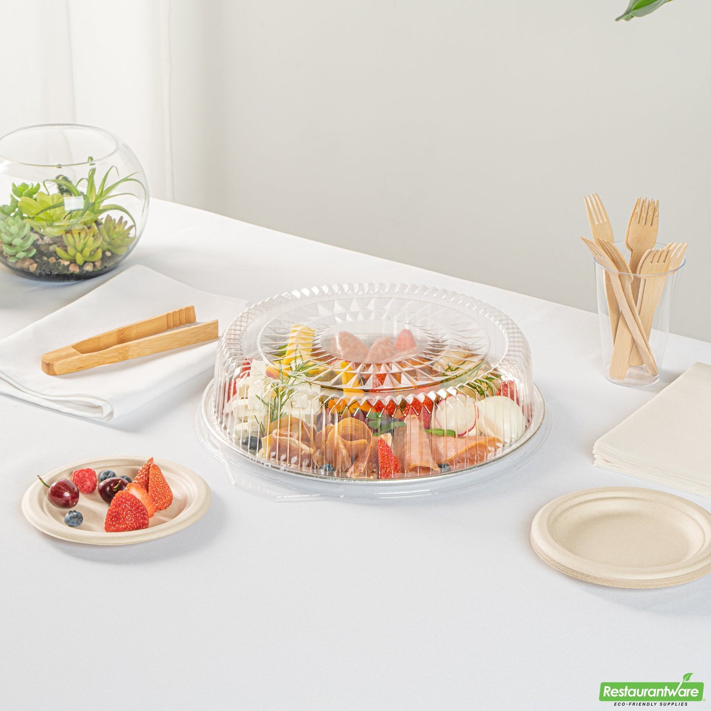 Wholesale Restaurantware Foil Lux Round Clear Plastic Dome Lid - Fits 12" Catering Tray - 50 Count Box- Bulk