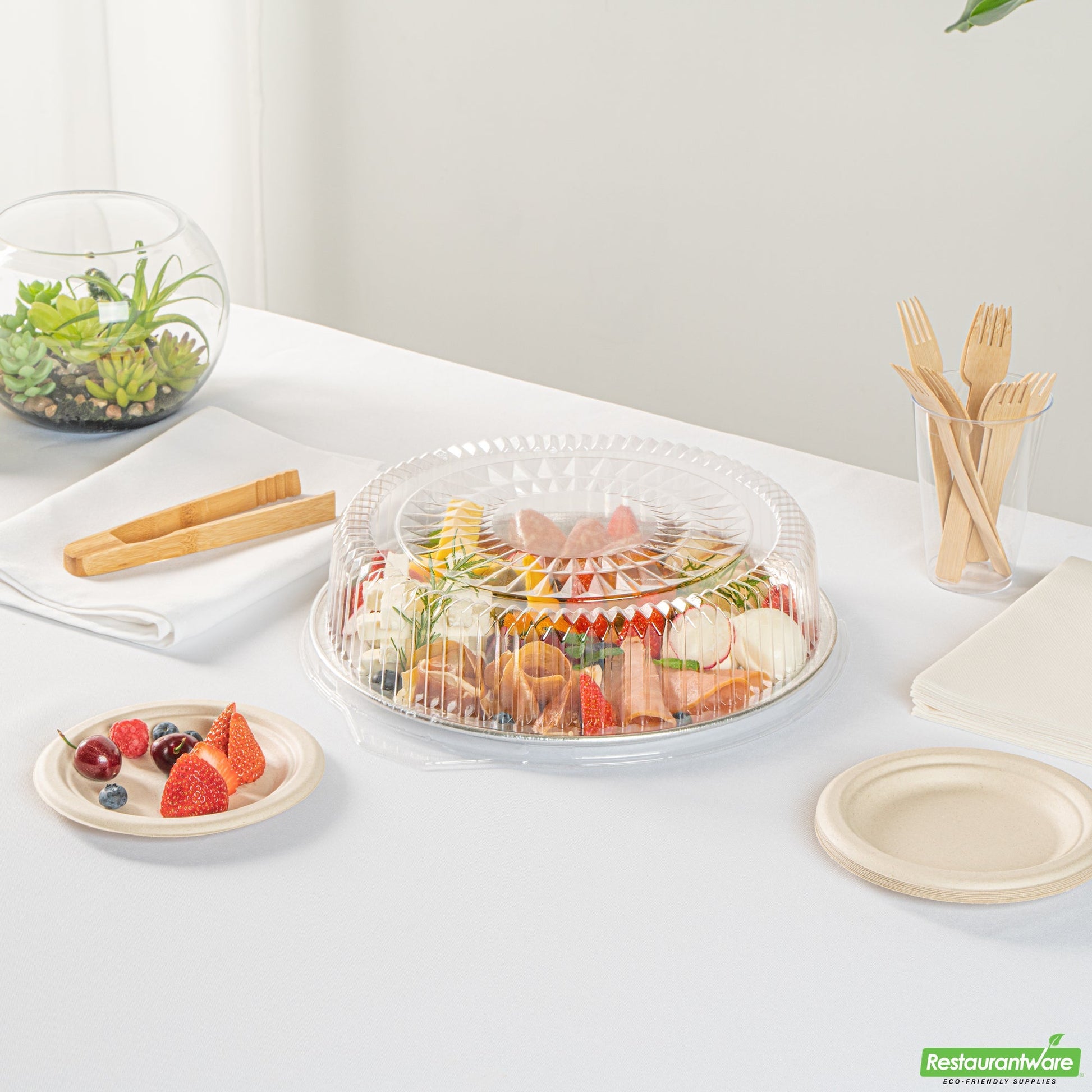 Wholesale Restaurantware Foil Lux Round Clear Plastic Dome Lid - Fits 12" Catering Tray - 50 Count Box- Bulk
