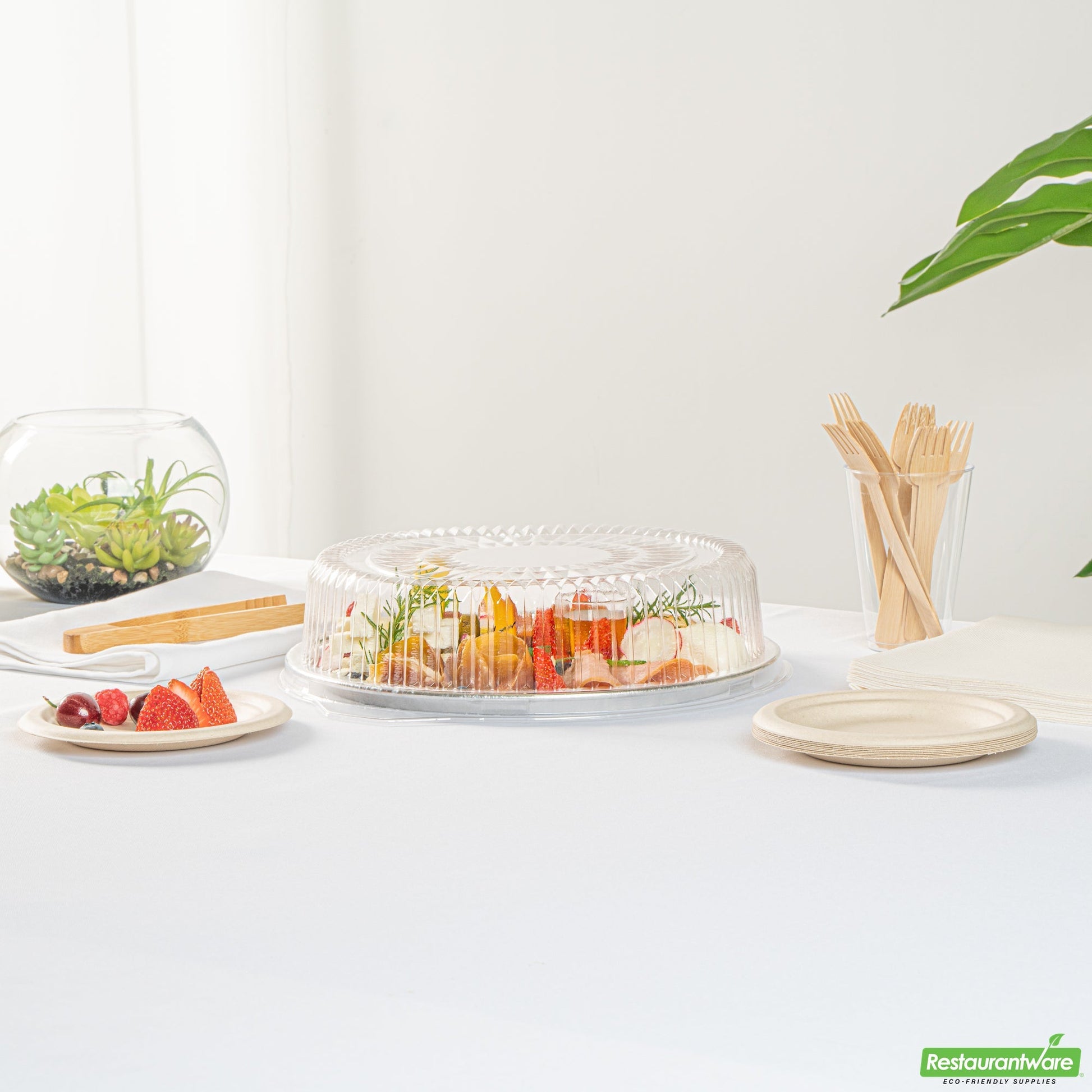 Wholesale Restaurantware Foil Lux Round Clear Plastic Dome Lid - Fits 12 Catering Tray - 10 Count Box- Bulk