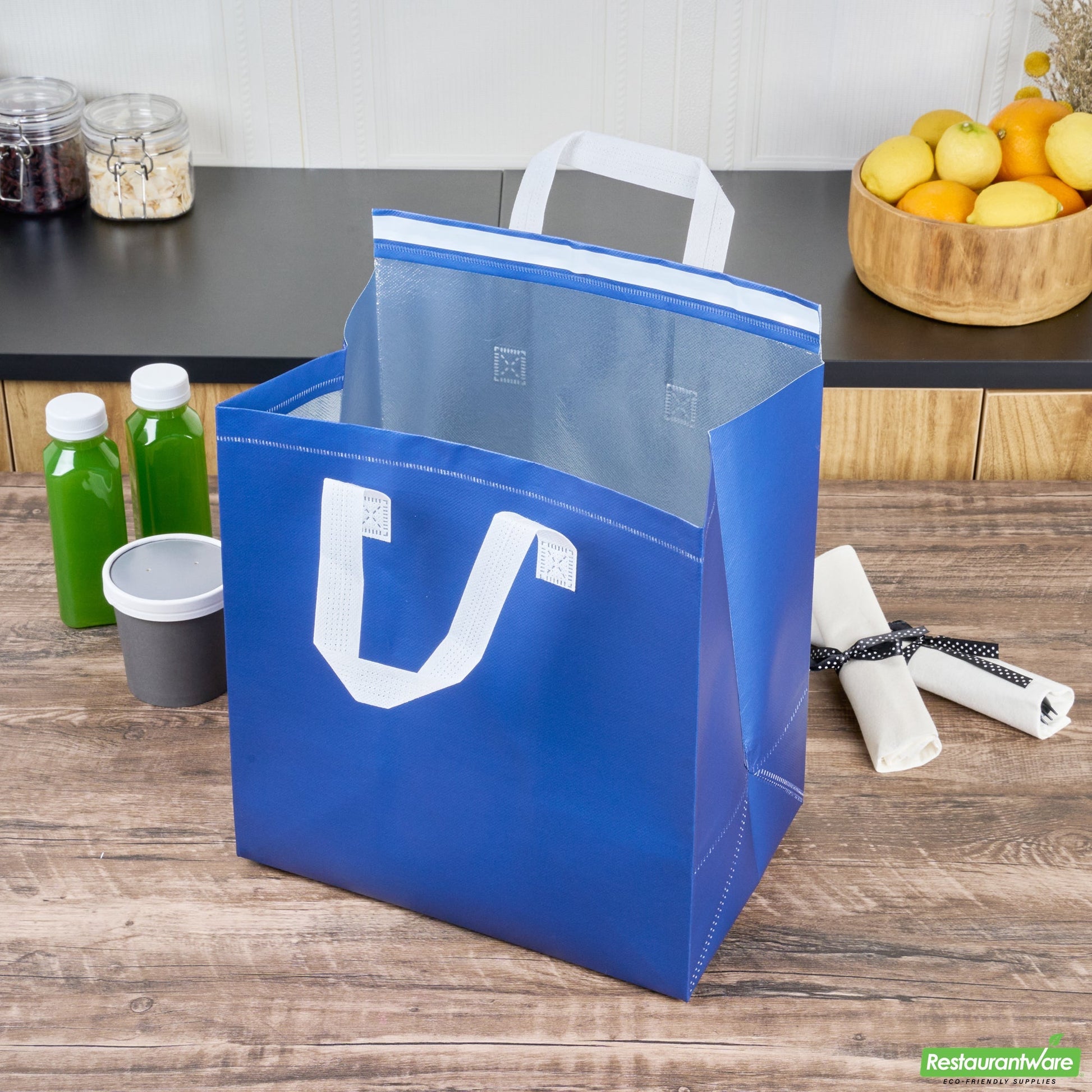 Wholesale Restaurantware Bag Tek Blue Insulated Take Out Bag - Tamper-Evident - 11 3/4 X 7 3/4 X 12 1/2 - 100 Count Box- Bulk