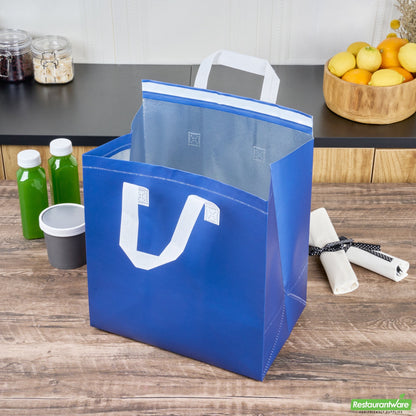 Wholesale Restaurantware Bag Tek Blue Insulated Take Out Bag - Tamper-Evident - 11 3/4 X 7 3/4 X 12 1/2 - 100 Count Box- Bulk