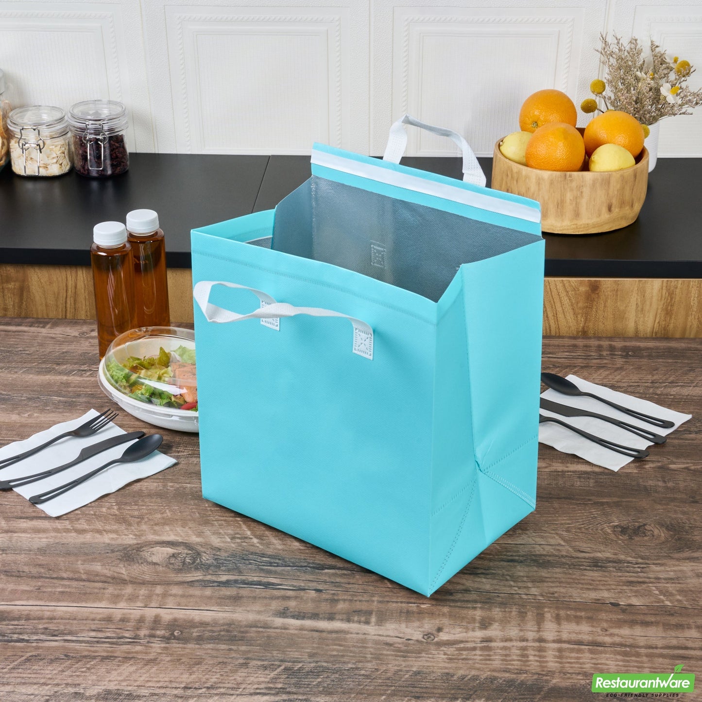 Wholesale Restaurantware Bag Tek Teal Insulated Take Out Bag - Tamper-Evident - 11 3/4 X 7 3/4 X 12 1/2 - 25 Count Box- Bulk
