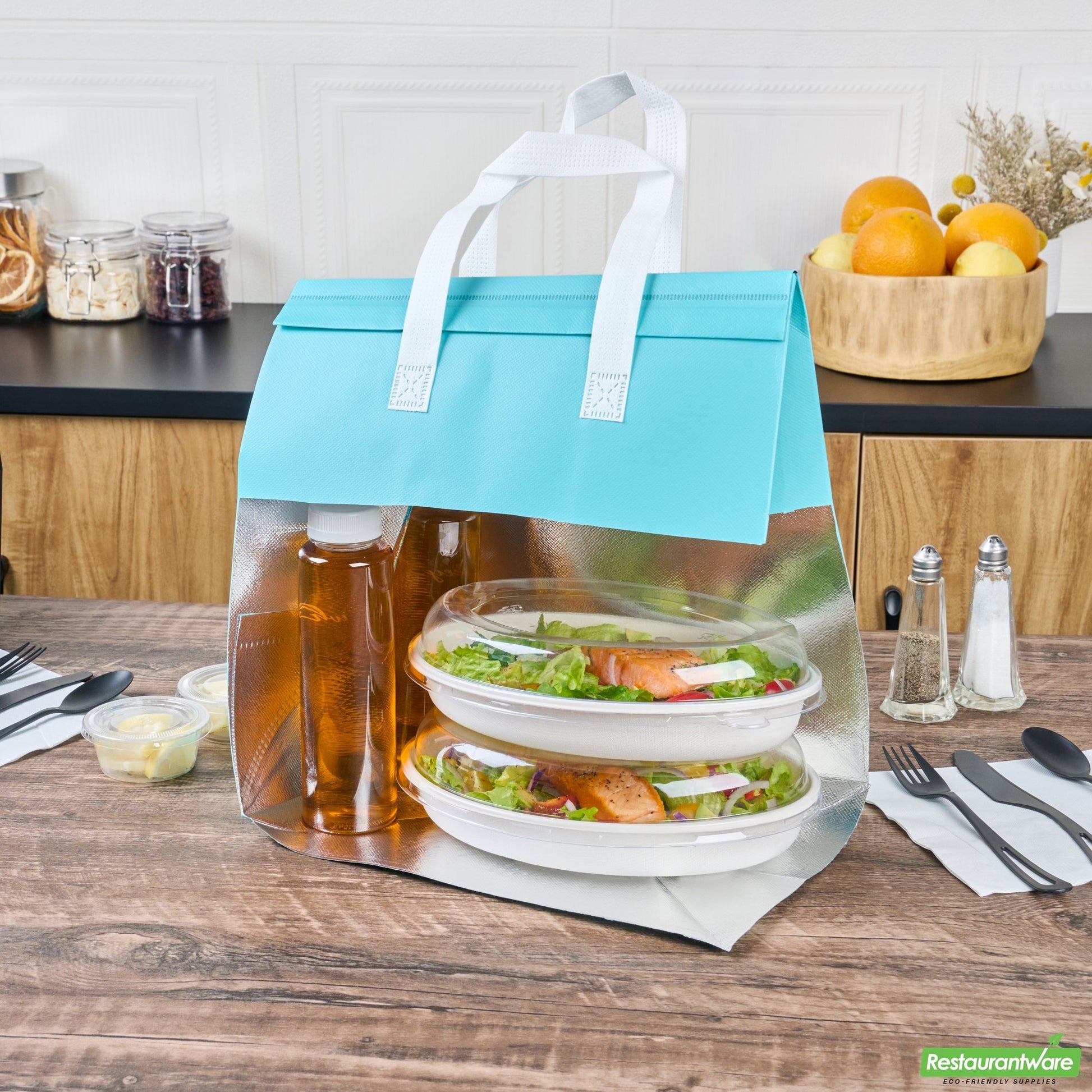 Wholesale Restaurantware Bag Tek Teal Insulated Take Out Bag - Tamper-Evident - 11 3/4 X 7 3/4 X 12 1/2 - 25 Count Box- Bulk