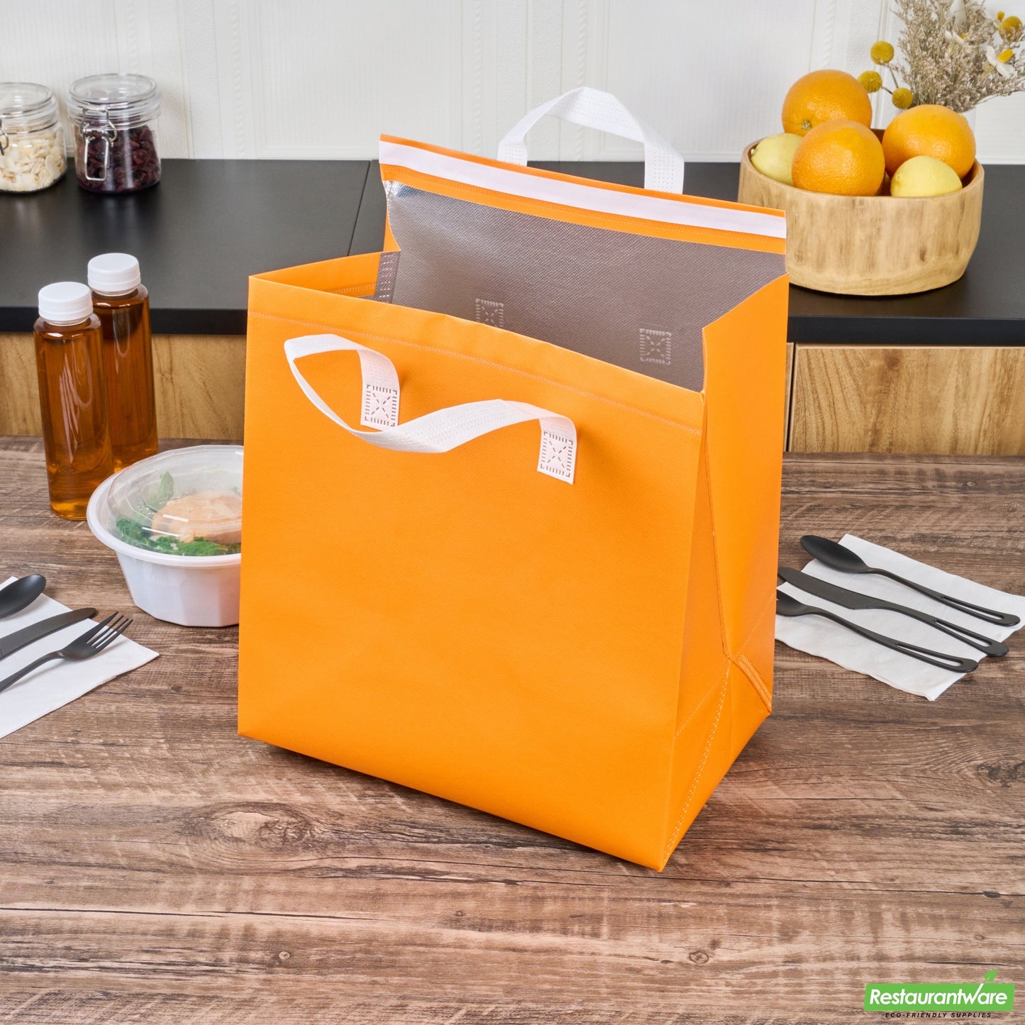 Wholesale Restaurantware Bag Tek Orange Insulated Take Out Bag - Tamper-Evident - 11 3/4 X 7 3/4 X 12 1/2 - 100 Count Box- Bulk