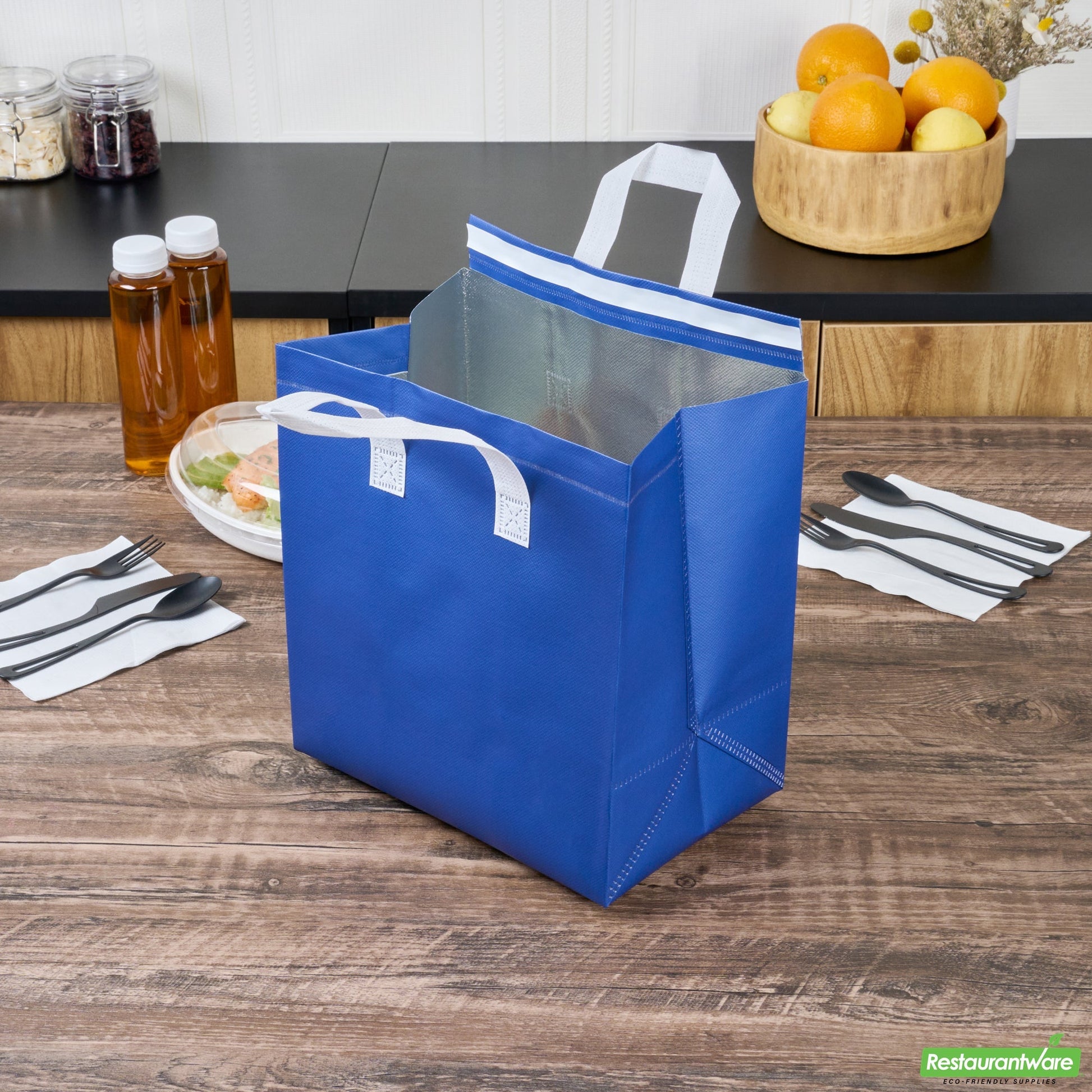 Wholesale Restaurantware Bag Tek Blue Insulated Take Out Bag - Tamper-Evident - 10 1/4 X 6 3/4 X 11 - 100 Count Box- Bulk