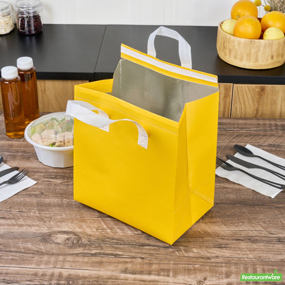 Wholesale Restaurantware Bag Tek Yellow Insulated Take Out Bag - Tamper-Evident - 10 1/4 X 6 3/4 X 11 - 25 Count Box- Bulk