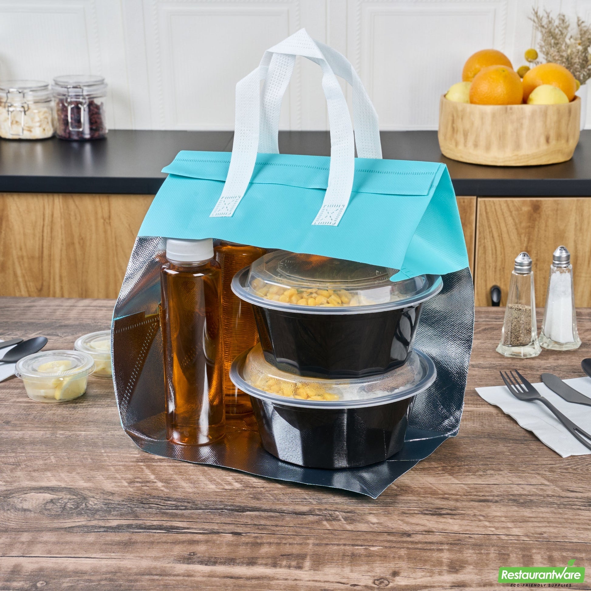 Wholesale Restaurantware Bag Tek Teal Insulated Take Out Bag - Tamper-Evident - 10 1/4 X 6 3/4 X 11 - 100 Count Box- Bulk
