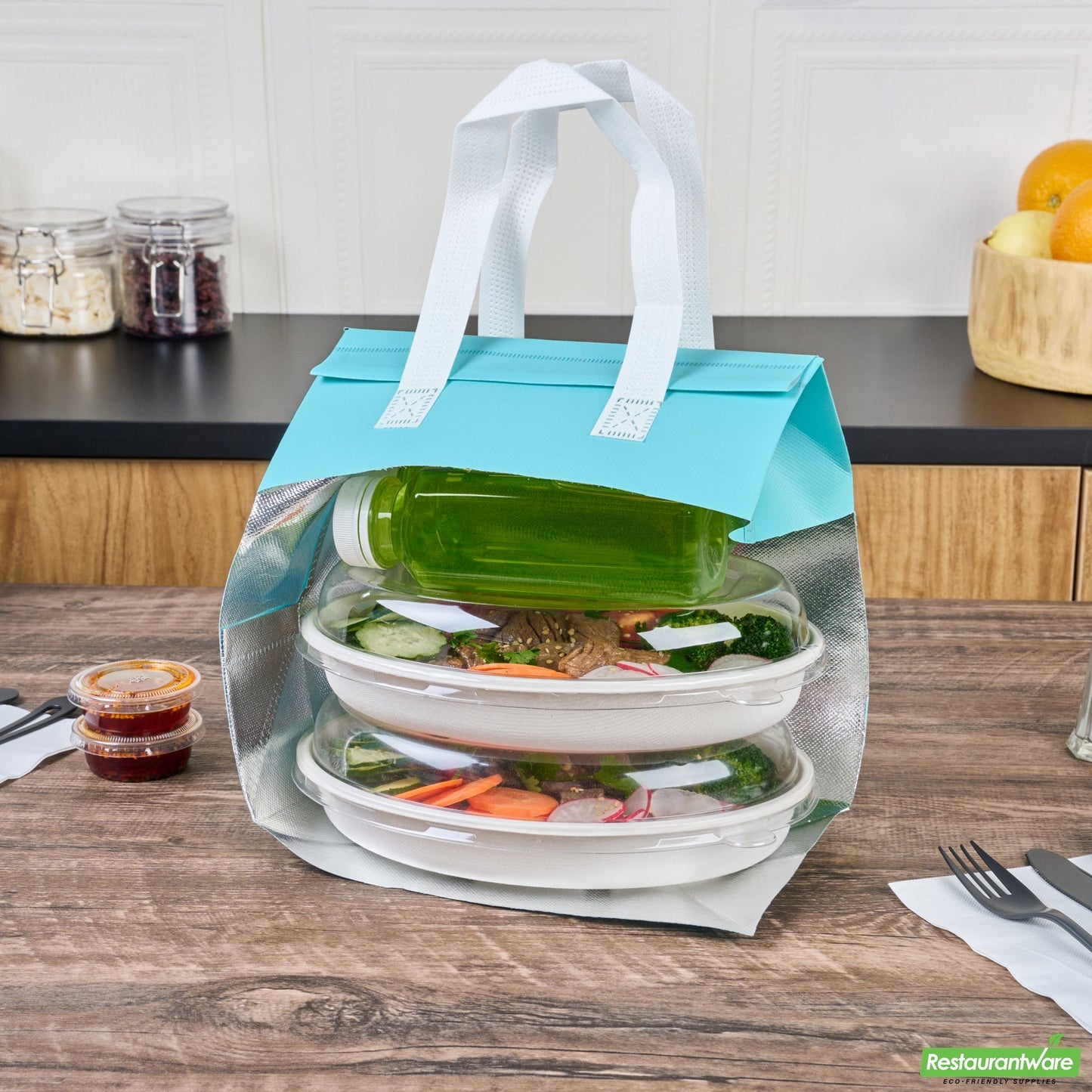 Wholesale Restaurantware Bag Tek Teal Insulated Take Out Bag - Tamper-Evident - 9 1/2 X 6 X 10 1/4 - 100 Count Box- Bulk