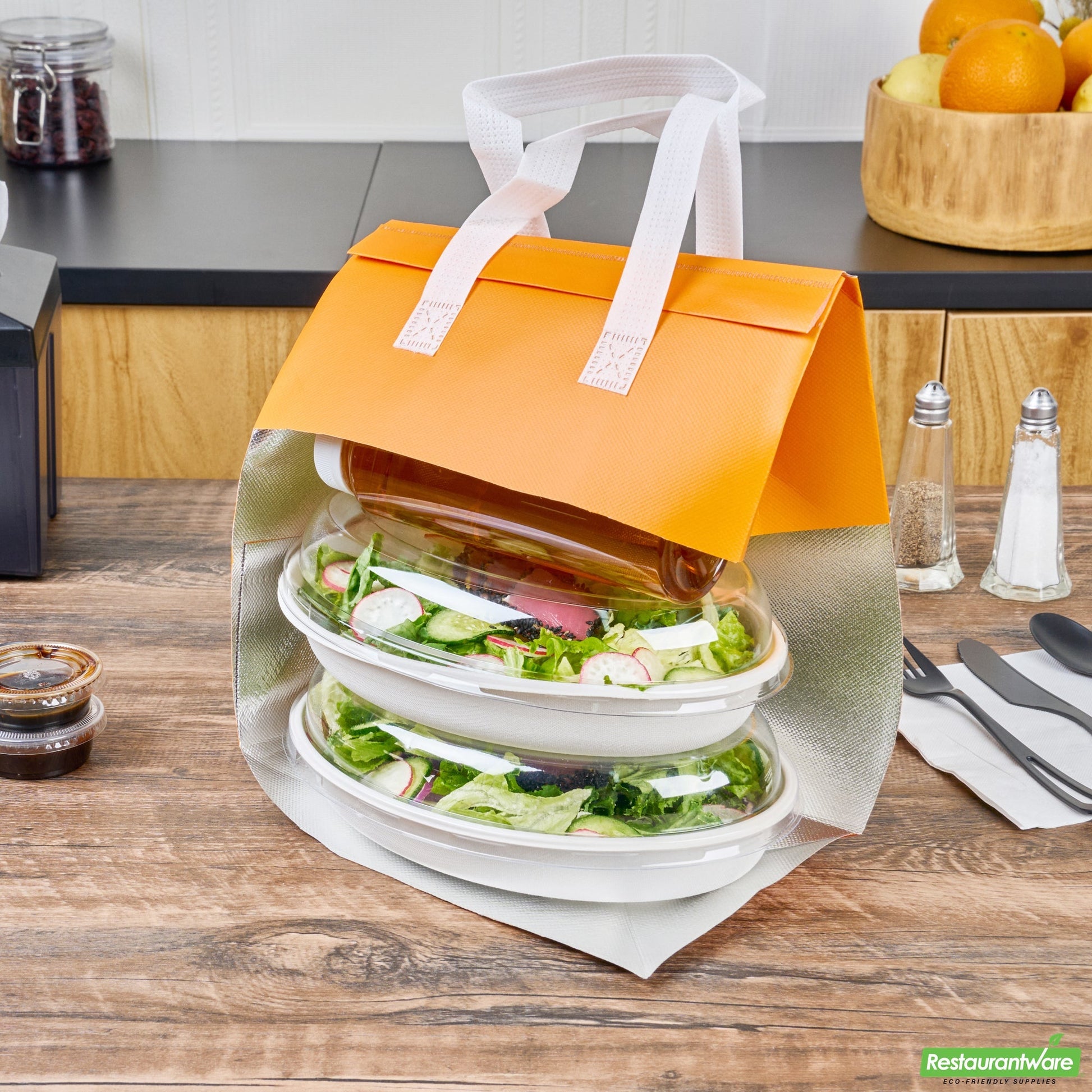 Wholesale Restaurantware Bag Tek Orange Insulated Take Out Bag - Tamper-Evident - 9 1/2 X 6 X 10 1/4 - 100 Count Box- Bulk