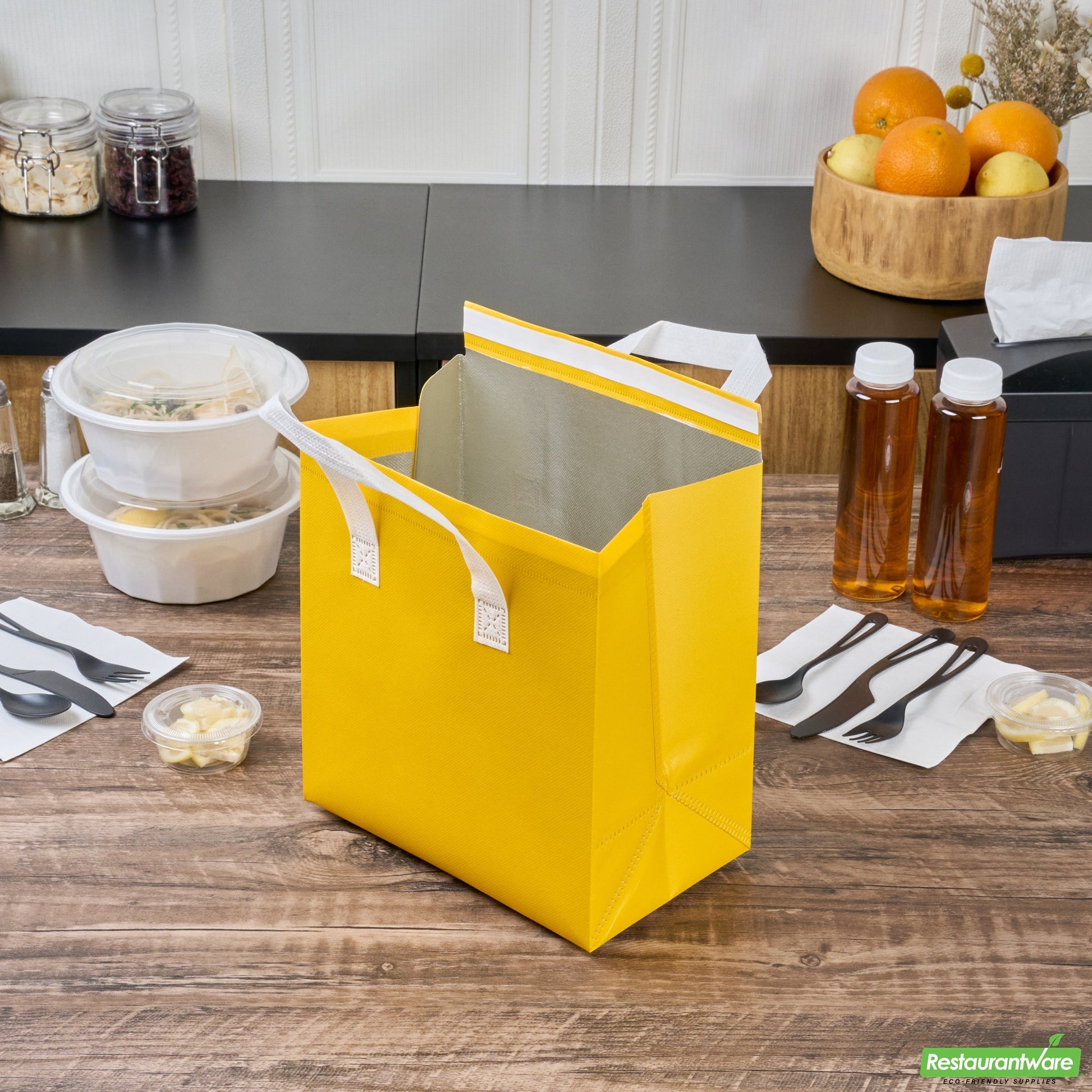 Wholesale Restaurantware Bag Tek Yellow Insulated Take Out Bag - Tamper-Evident - 9 1/2 X 6 X 10 1/4 - 100 Count Box- Bulk