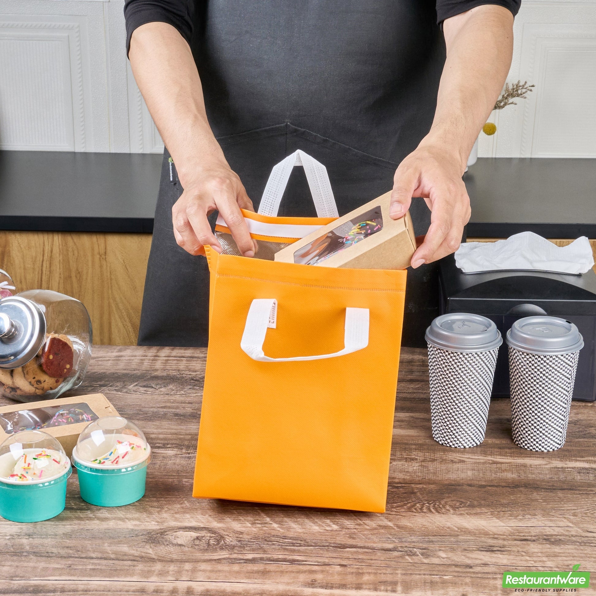 Wholesale Restaurantware Bag Tek Orange Insulated Take Out Bag - Tamper-Evident - 8 1/4 X 4 1/4 X 10 3/4 - 25 Count Box- Bulk
