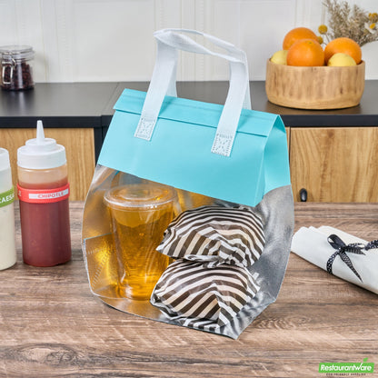 Wholesale Restaurantware Bag Tek Teal Insulated Take Out Bag - Tamper-Evident - 8 1/4 X 4 1/4 X 10 3/4 - 100 Count Box- Bulk