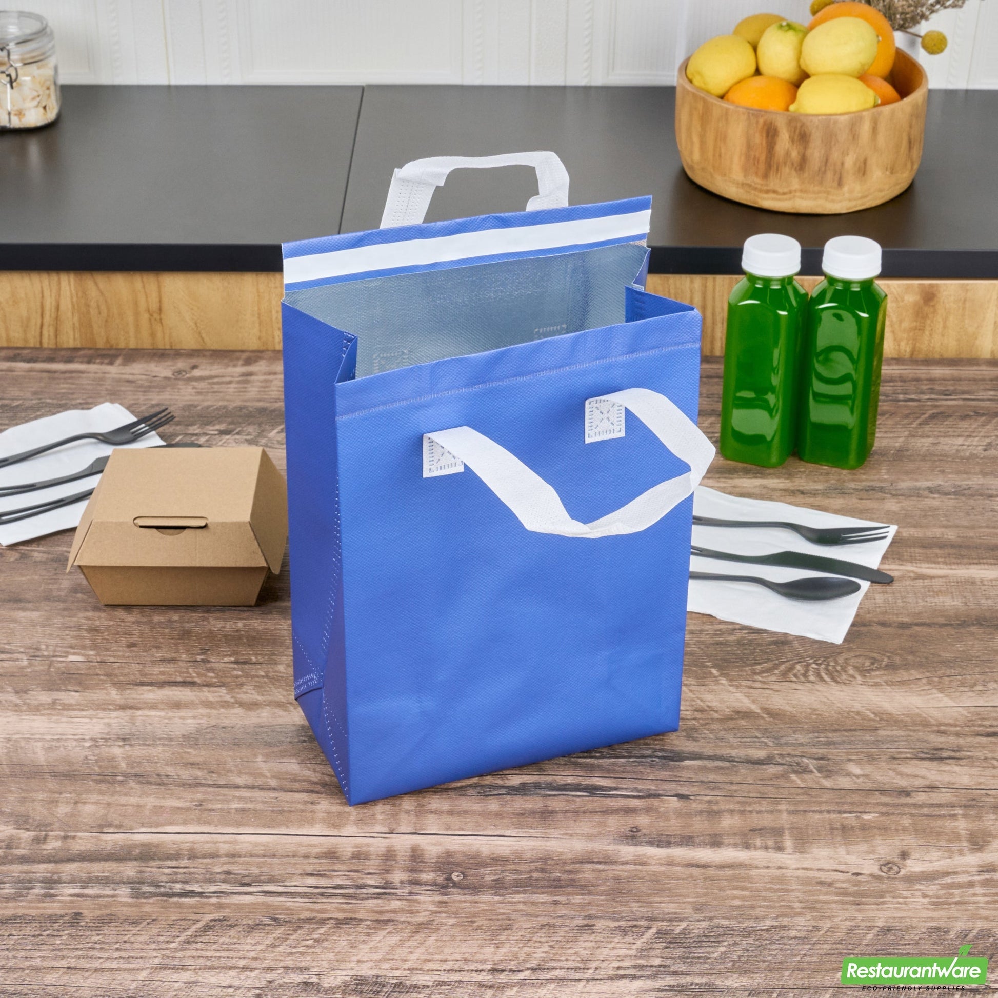 Wholesale Restaurantware Bag Tek Blue Insulated Take Out Bag - Tamper-Evident - 8 1/4 X 4 1/4 X 10 3/4 - 100 Count Box- Bulk