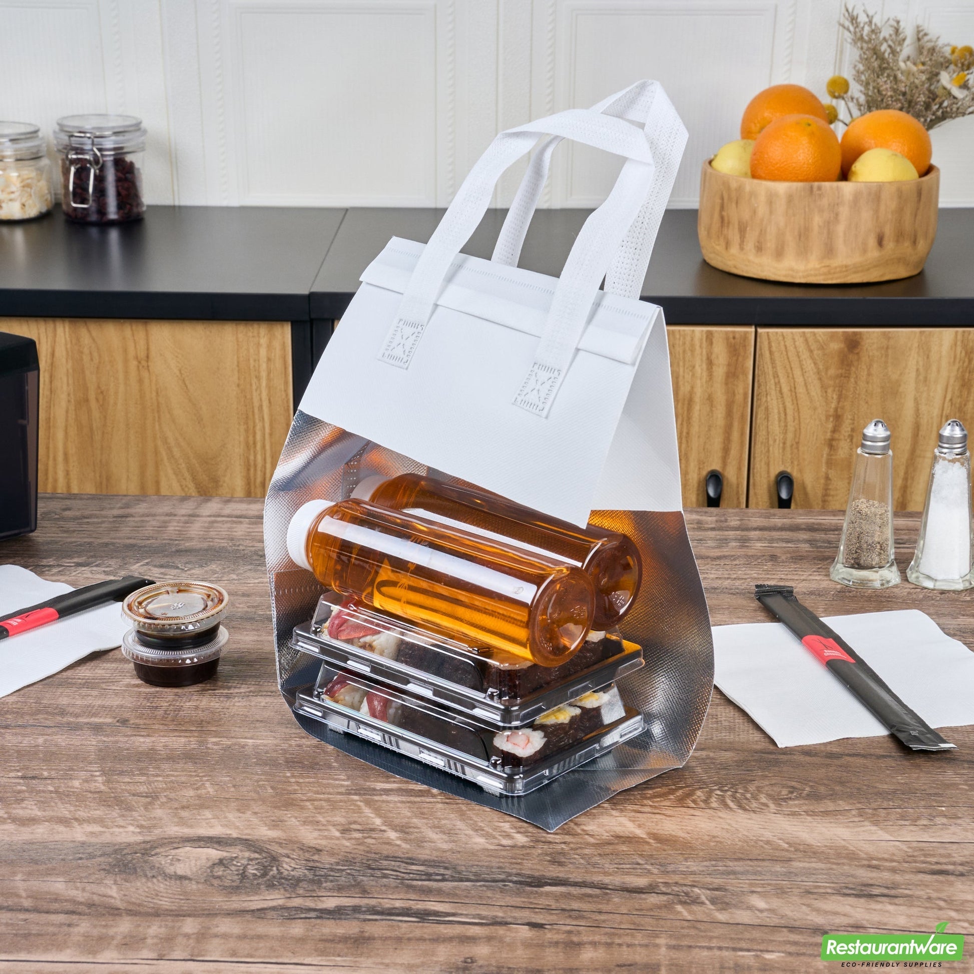 Wholesale Restaurantware Bag Tek White Insulated Take Out Bag - Tamper-Evident - 8 1/4 X 4 1/4 X 10 3/4 - 100 Count Box- Bulk