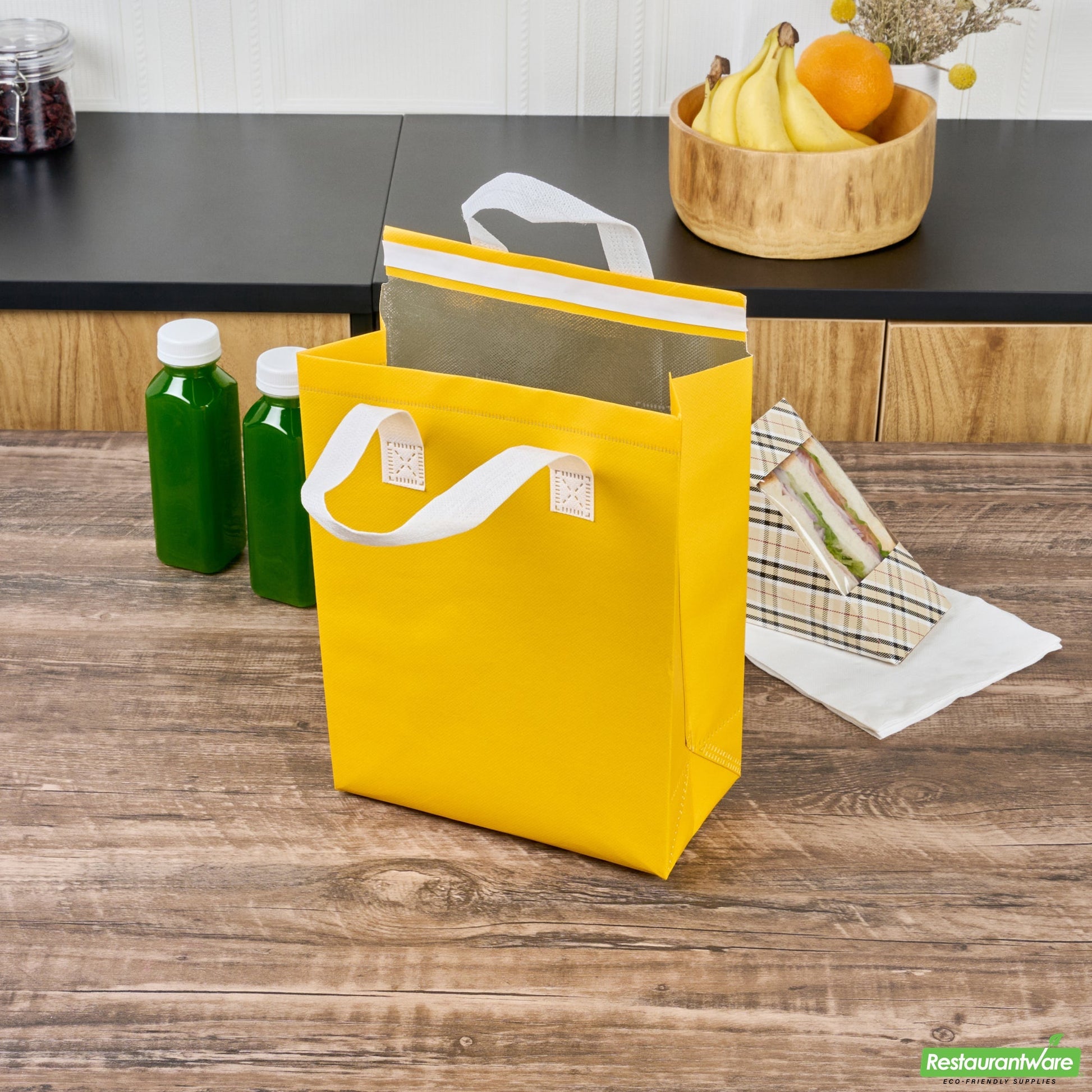 Wholesale Restaurantware Bag Tek Yellow Insulated Take Out Bag - Tamper-Evident - 8 1/4 X 4 1/4 X 10 3/4 - 100 Count Box- Bulk