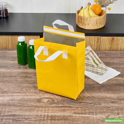 Wholesale Restaurantware Bag Tek Yellow Insulated Take Out Bag - Tamper-Evident - 8 1/4 X 4 1/4 X 10 3/4 - 100 Count Box- Bulk