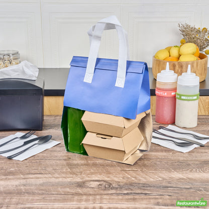 Wholesale Restaurantware Bag Tek Blue Insulated Take Out Bag - Tamper-Evident - 8 1/4 X 4 1/4 X 10 3/4 - 25 Count Box- Bulk
