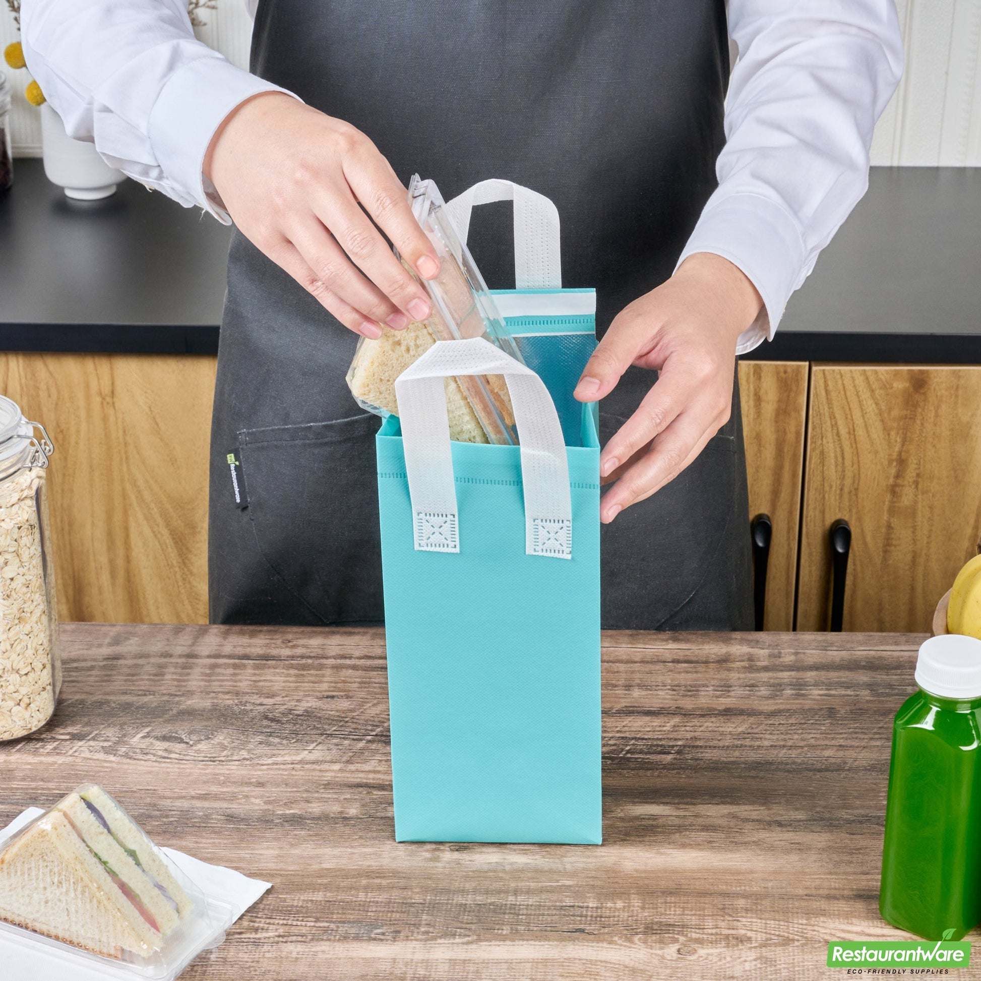 Wholesale Restaurantware Bag Tek Teal Insulated Take Out Bag - Tamper-Evident - 4 3/4 X 4 X 11 - 100 Count Box- Bulk