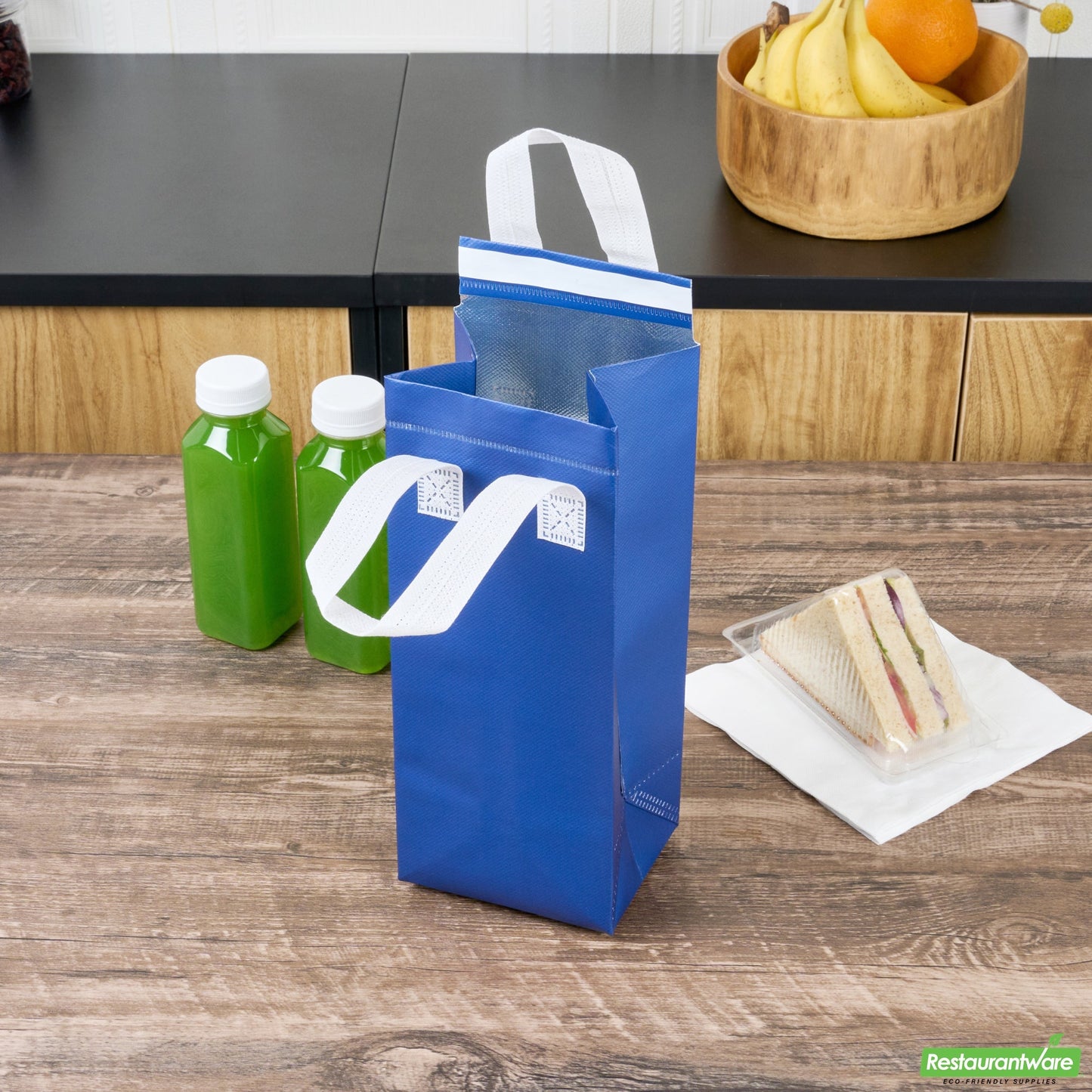Wholesale Restaurantware Bag Tek Blue Insulated Take Out Bag - Tamper-Evident - 4 3/4 X 4 X 11 - 100 Count Box- Bulk