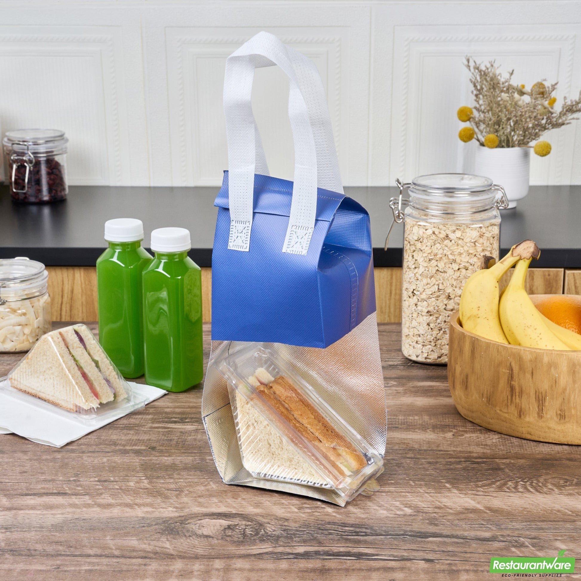 Wholesale Restaurantware Bag Tek Blue Insulated Take Out Bag - Tamper-Evident - 4 3/4 X 4 X 11 - 25 Count Box- Bulk