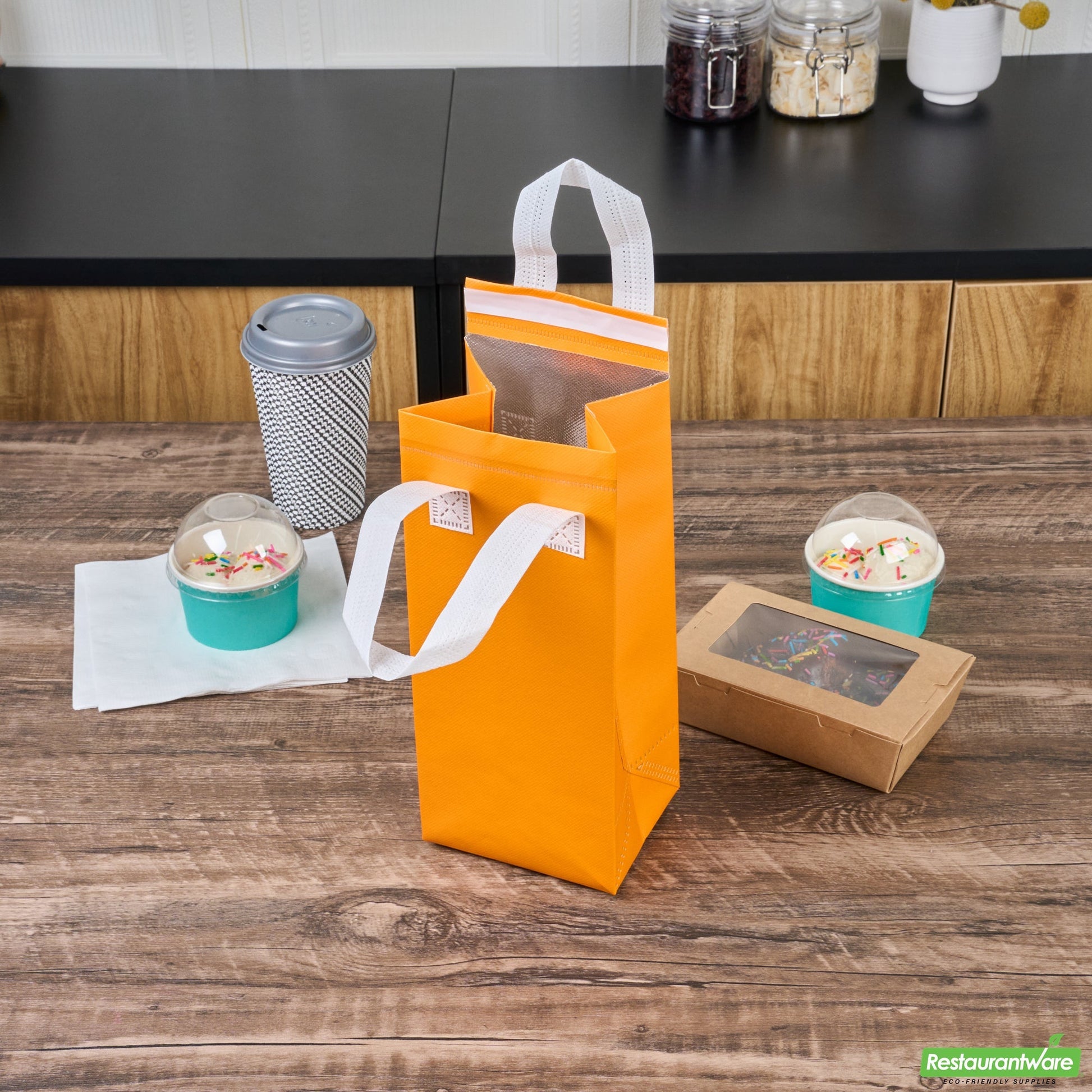 Wholesale Restaurantware Bag Tek Orange Insulated Take Out Bag - Tamper-Evident - 4 3/4 X 4 X 11 - 100 Count Box- Bulk