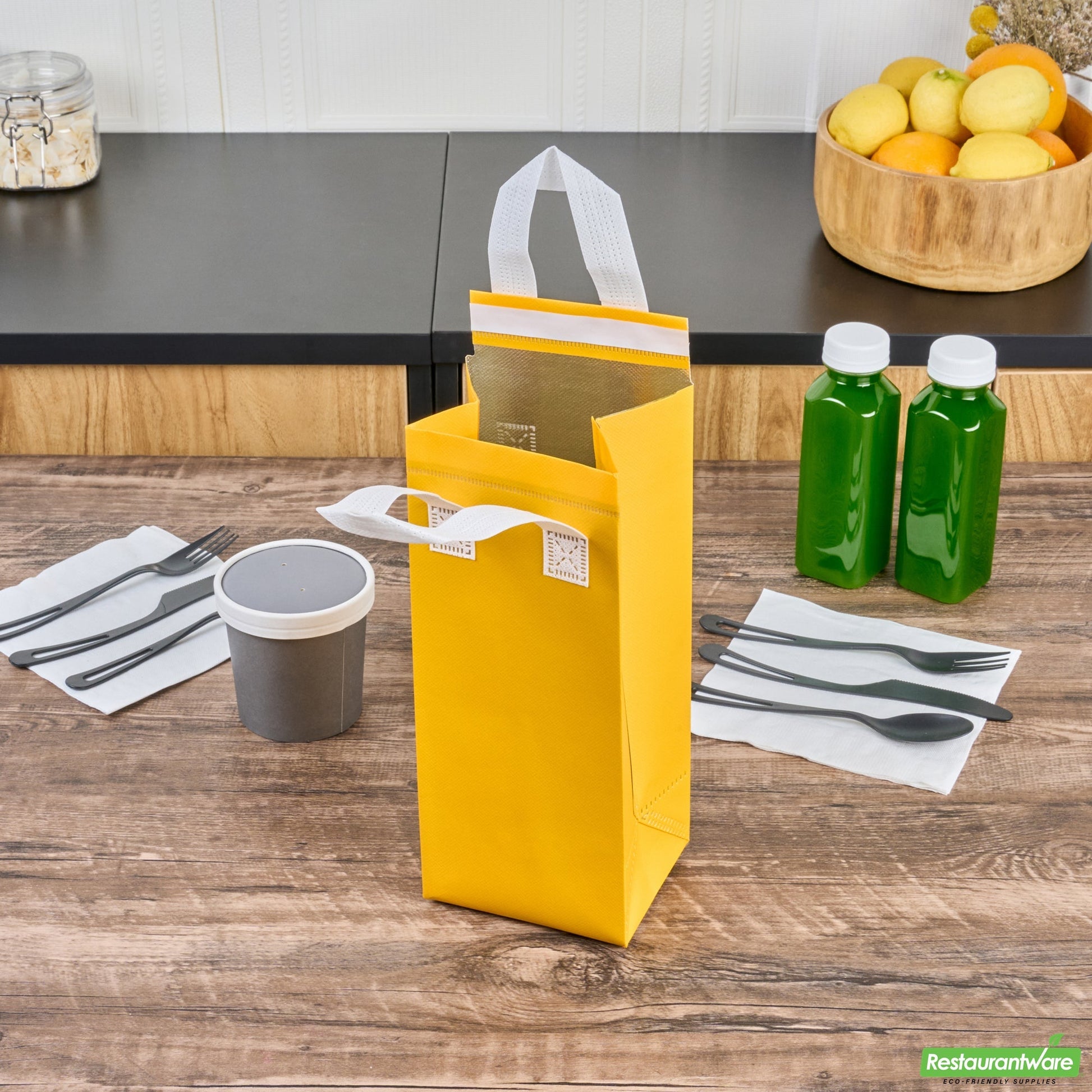 Wholesale Restaurantware Bag Tek Yellow Insulated Take Out Bag - Tamper-Evident - 4 3/4 X 4 X 11 - 25 Count Box- Bulk