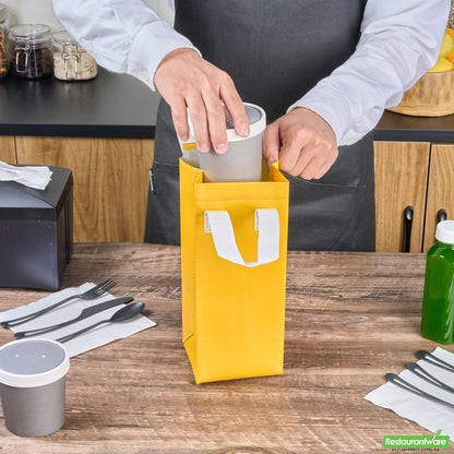 Wholesale Restaurantware Bag Tek Yellow Insulated Take Out Bag - Tamper-Evident - 4 3/4 X 4 X 11 - 25 Count Box- Bulk
