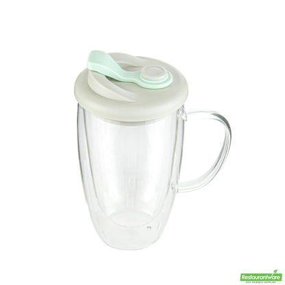 Wholesale Restaurantware 15 Oz Glass Travel Mug - Double Wall, Borosilicate- Bulk