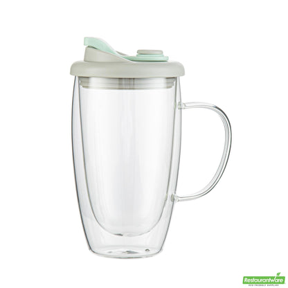 Wholesale Restaurantware 15 Oz Glass Travel Mug - Double Wall, Borosilicate- Bulk