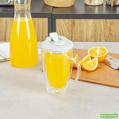 Wholesale Restaurantware 15 Oz Glass Travel Mug - Double Wall, Borosilicate- Bulk