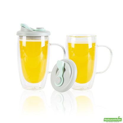 Wholesale Restaurantware 15 Oz Glass Travel Mug - Double Wall, Borosilicate- Bulk