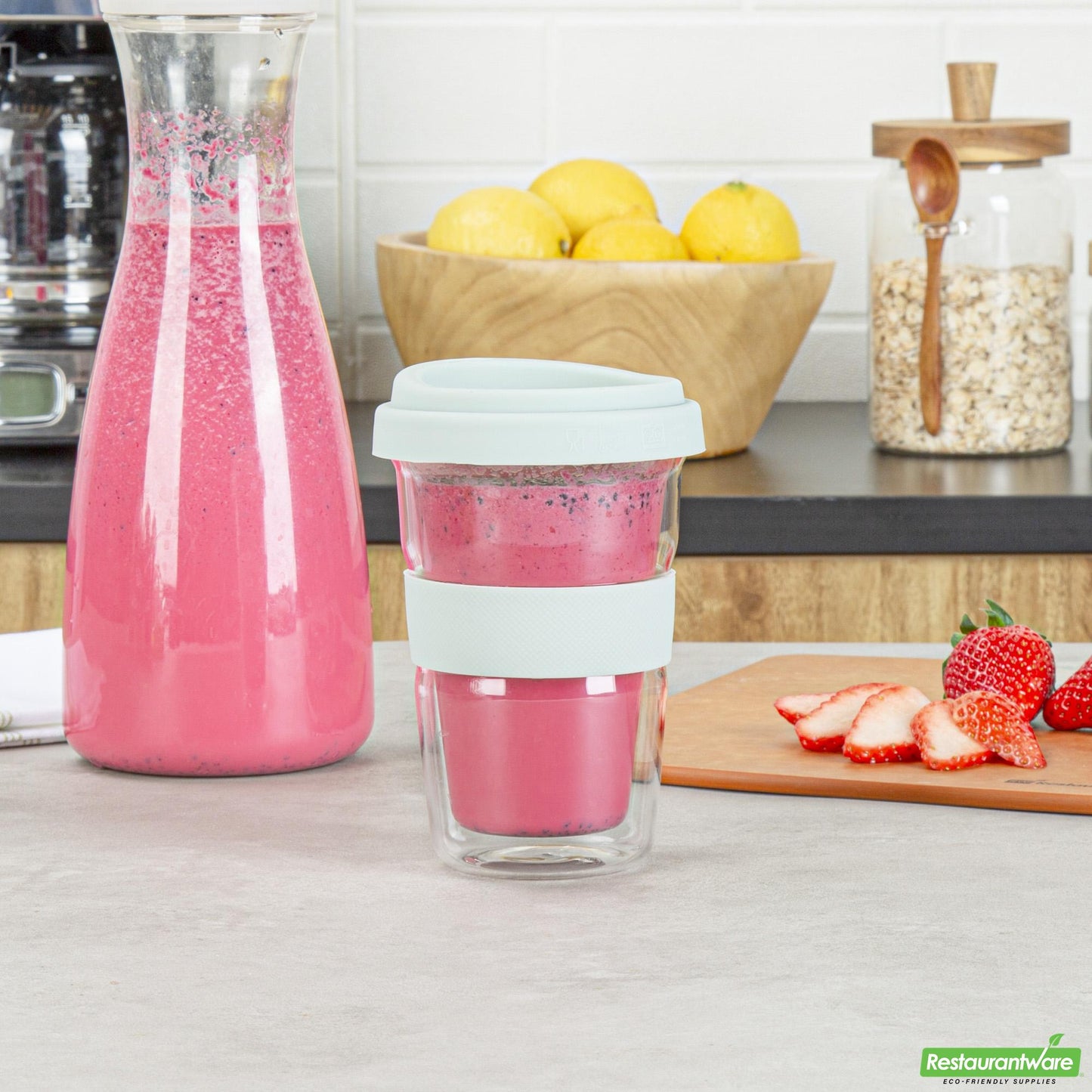 Wholesale Restaurantware 14 Oz Glass Travel Mug - Double Wall, Borosilicate- Bulk