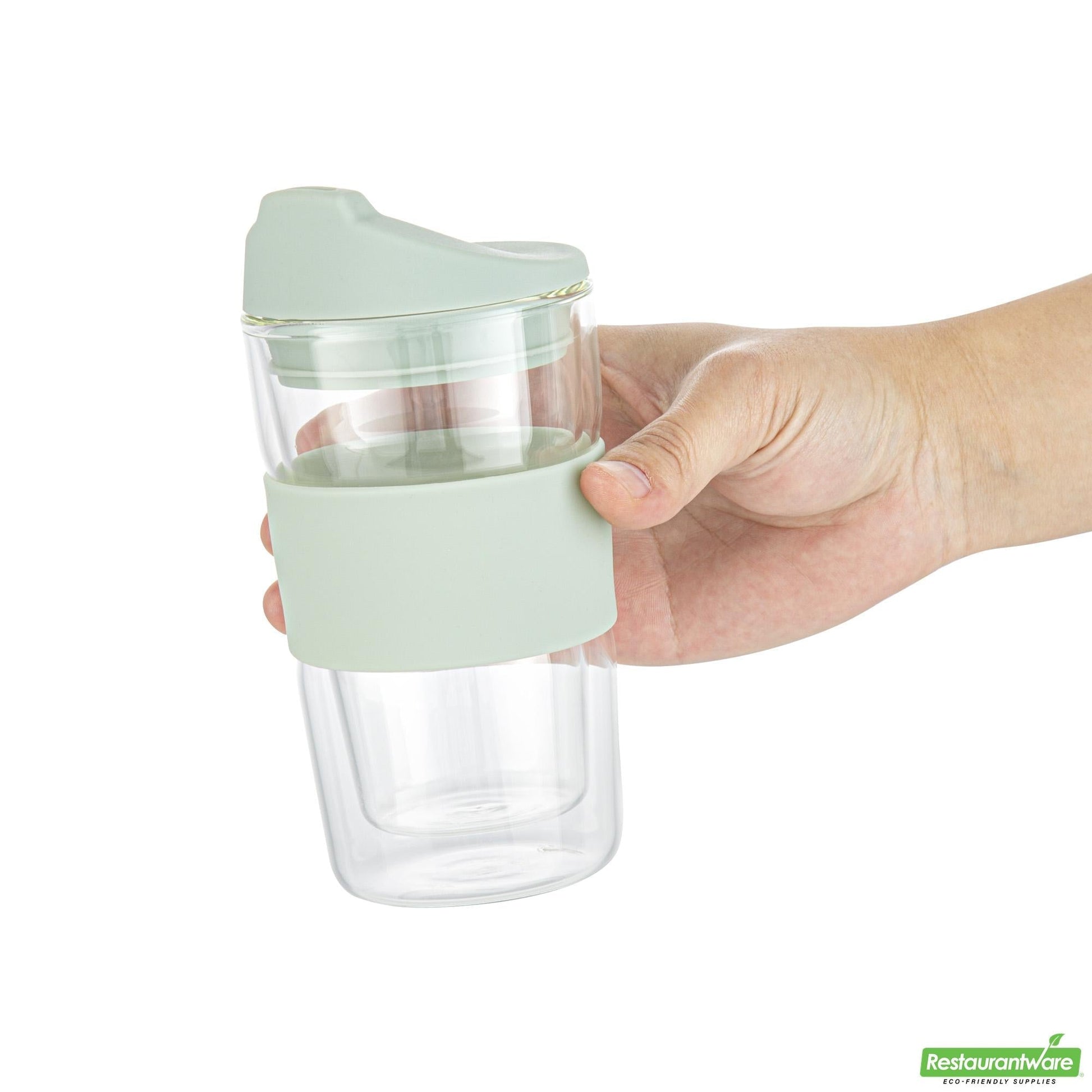 Wholesale Restaurantware 12 Oz Glass Travel Mug - Double Wall, Borosilicate- Bulk