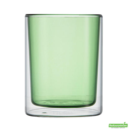 Wholesale Restaurantware 9 Oz Green Glass Tumbler - Double Wall, Borosilicate - 3.2" X 3.2" X 3.9"- Bulk