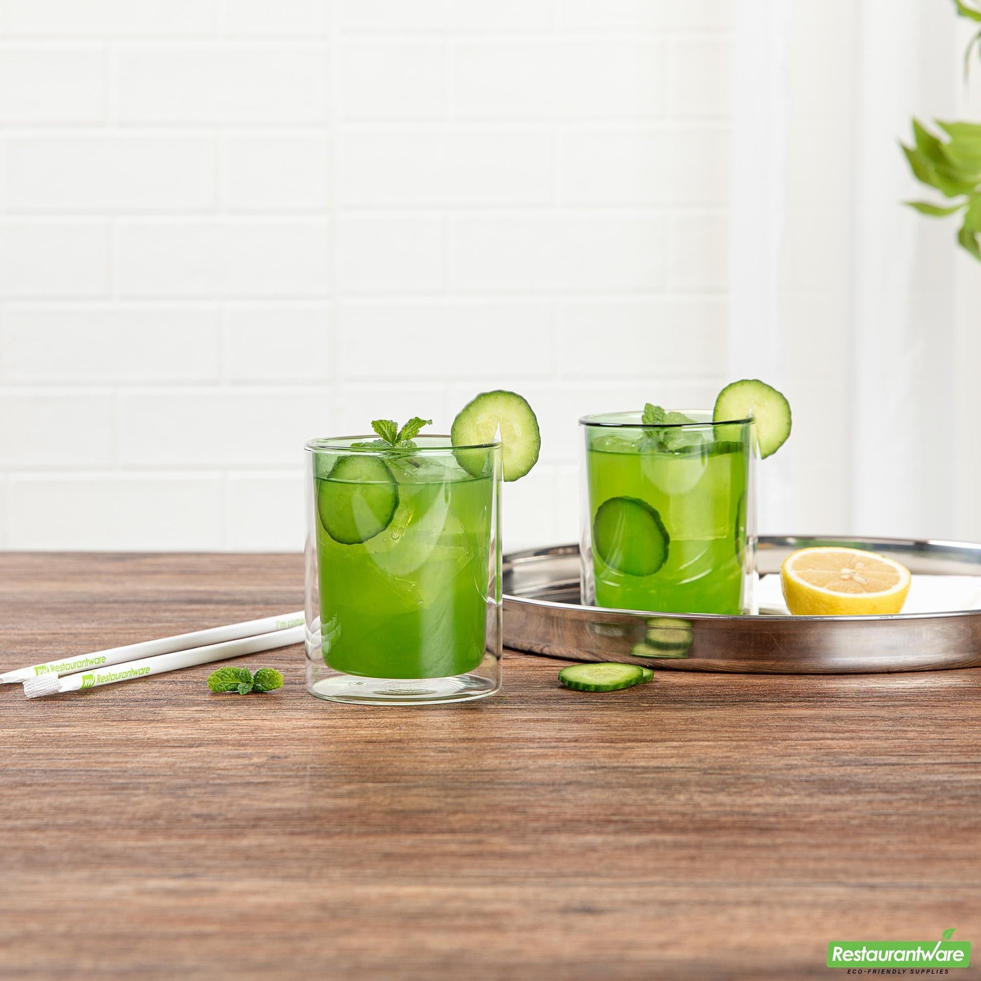 Wholesale Restaurantware 9 Oz Green Glass Tumbler - Double Wall, Borosilicate - 3.2" X 3.2" X 3.9"- Bulk
