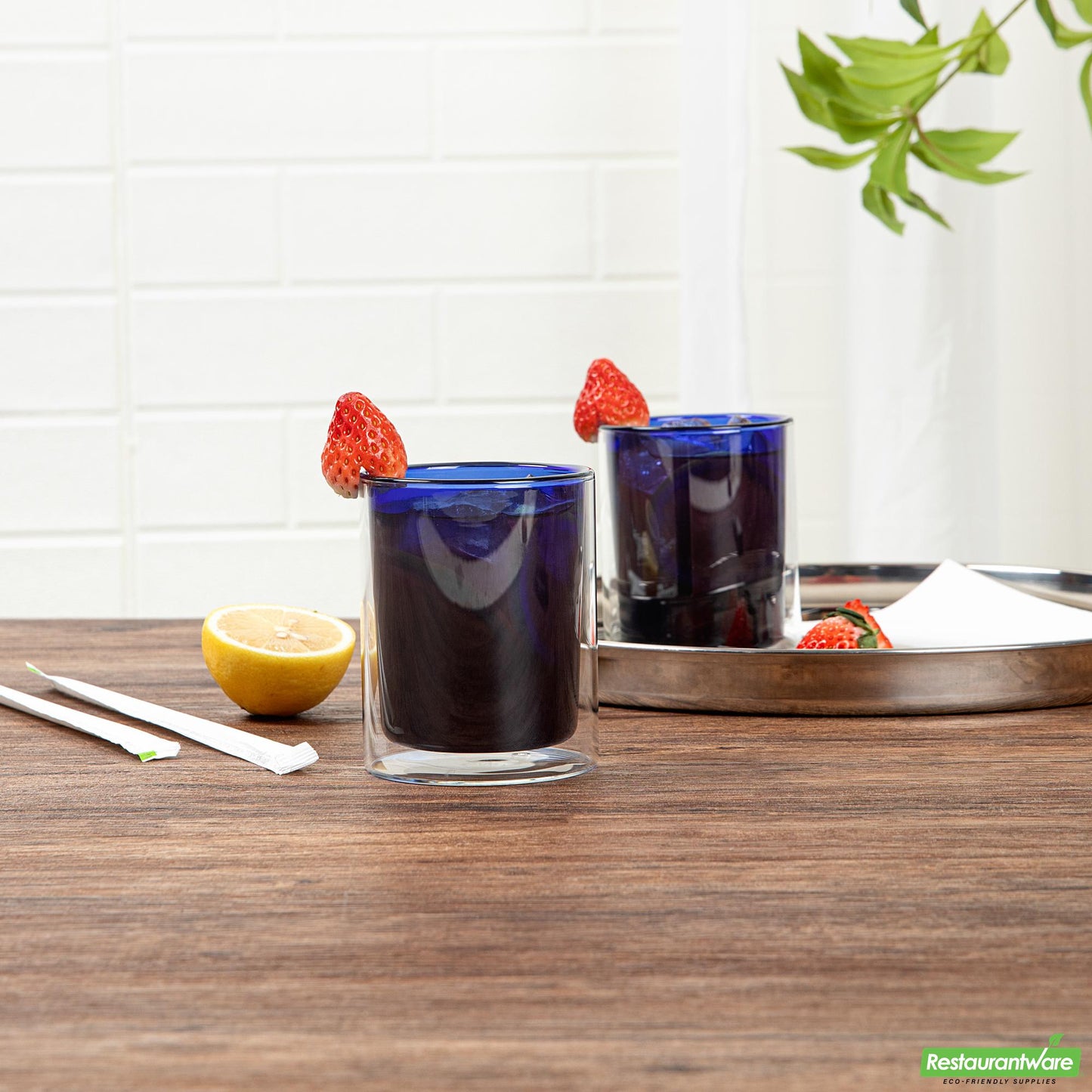 Wholesale Restaurantware 9 Oz Blue Glass Tumbler - Double Wall, Borosilicate - 3.2" X 3.2" X 3.9"- Bulk