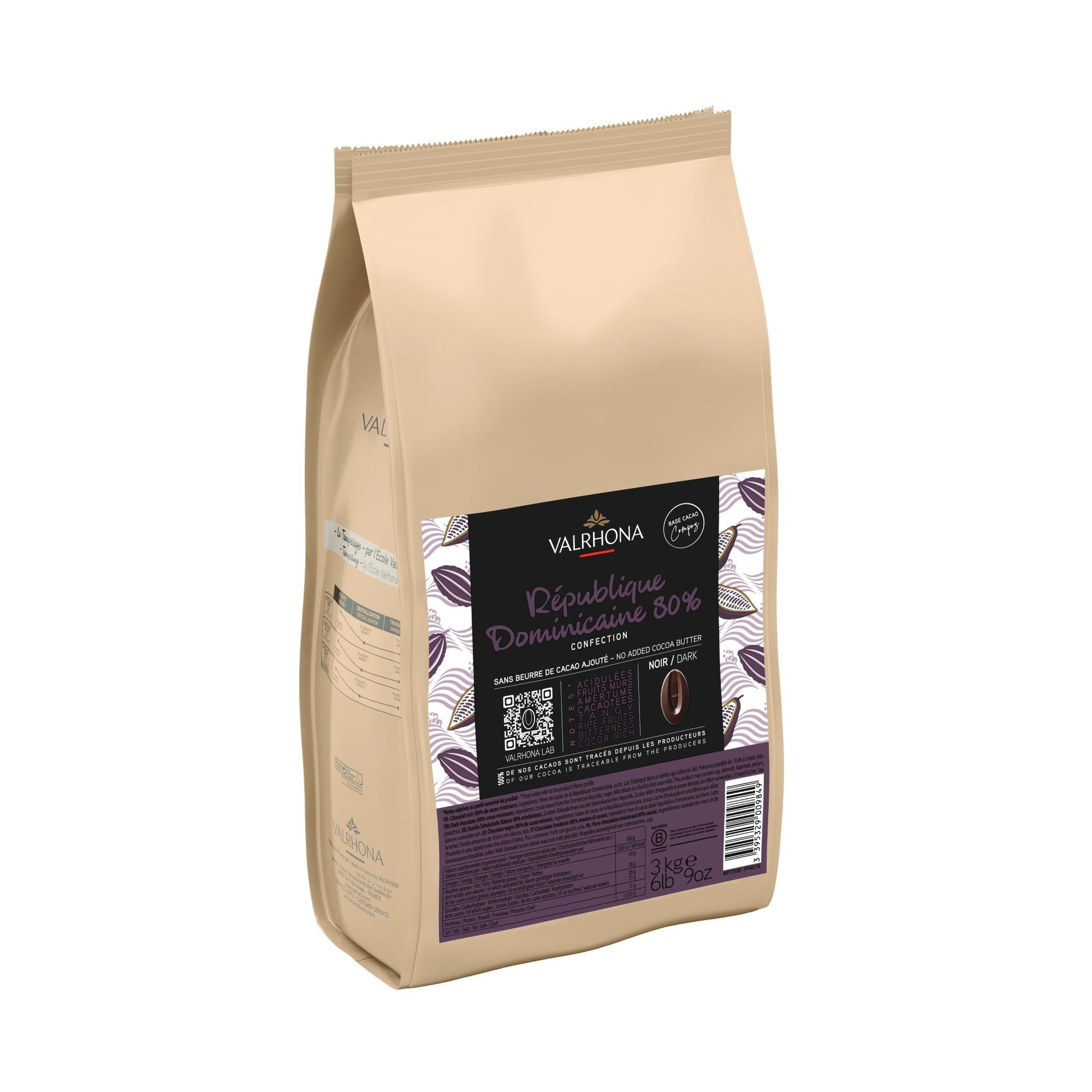 Wholesale Valrhona 80% Confection Chocolate- Single Origin Dominican Republic 3kg- Bulk