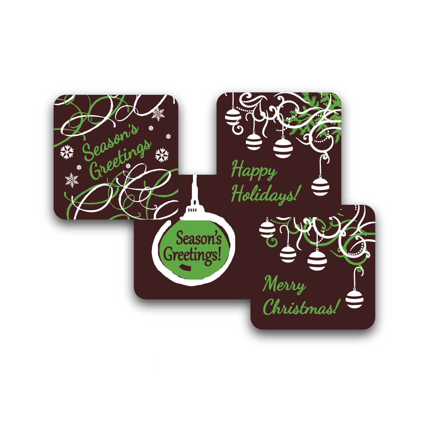 Wholesale Sweet Swiss Confections Seasons Greetings Astd Square Script Dark Chocolate Holiday Décor- Bulk