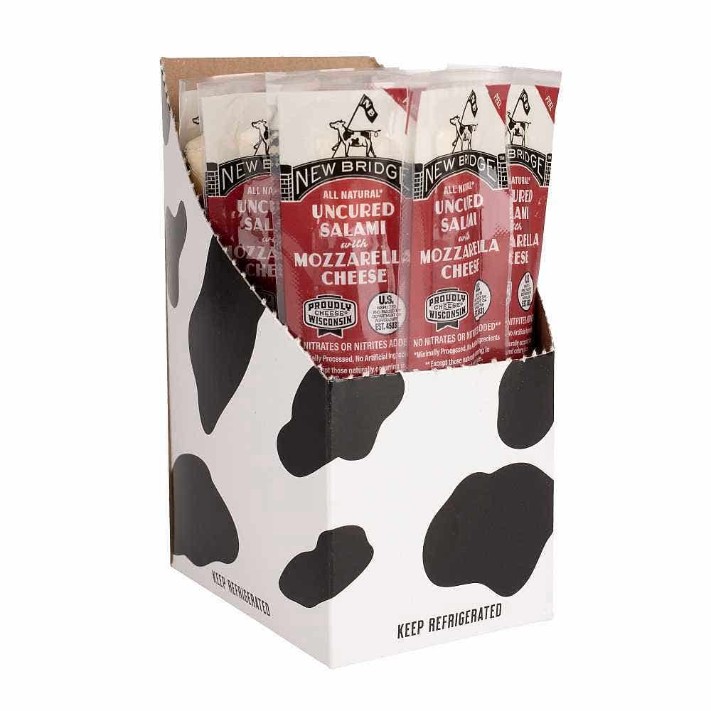 Wholesale New Bridge Uncured Salami With Mozzarella Cheese Stick 1.5oz 12 ct- Bulk