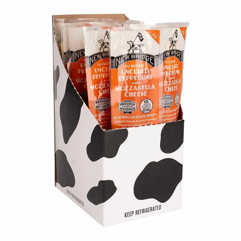 Wholesale New Bridge Uncured Pepperoni With Mozzarella Cheese Stick 1.5oz 12 ct- Bulk