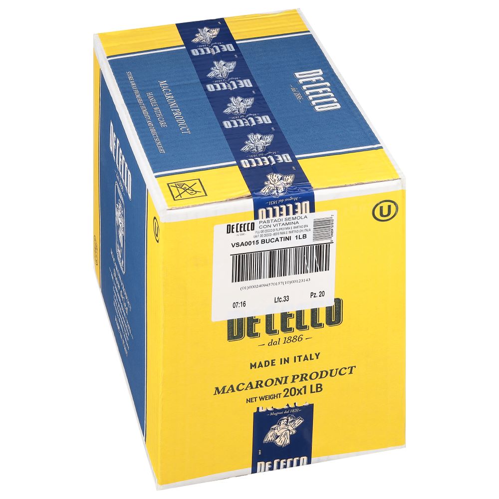 Wholesale De Cecco Dried Bucatini (Perciatelli) Pasta 16oz- Bulk