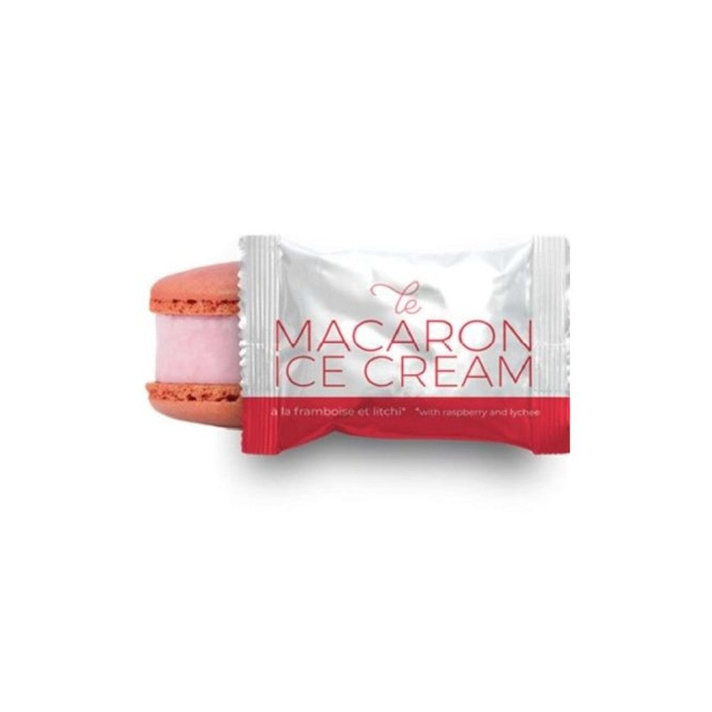 Wholesale White Toque Raspberry & Lychee Ice Cream Macaron | 2.3 oz- Bulk