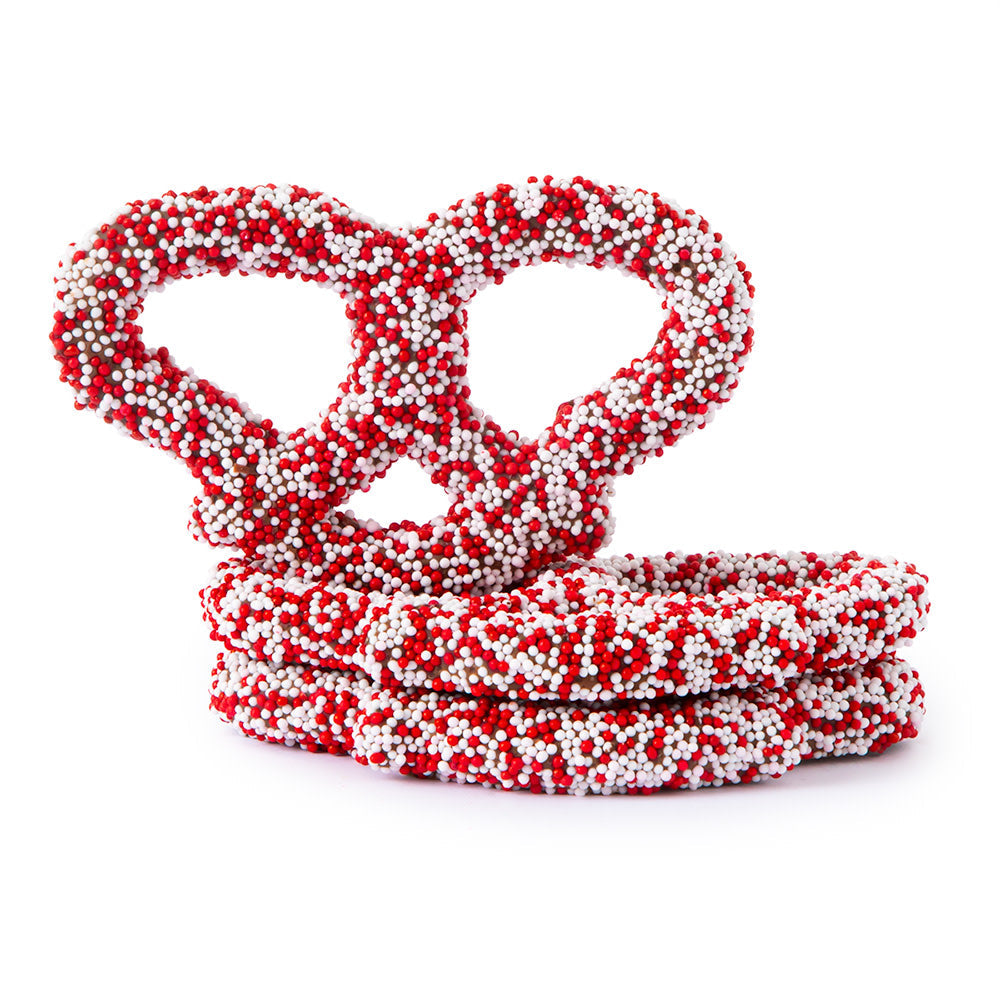 Wholesale BoxNCase Valentine Nonpareil Milk Chocolatey Coated Pretzels- Bulk