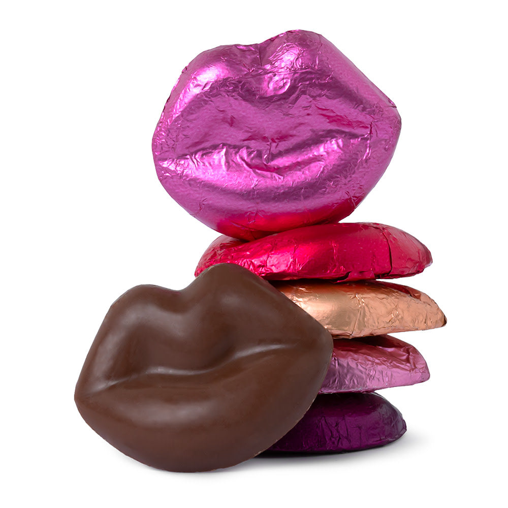 Wholesale Madelaine Milk Chocolate Multi Color Foiled Lips- Bulk