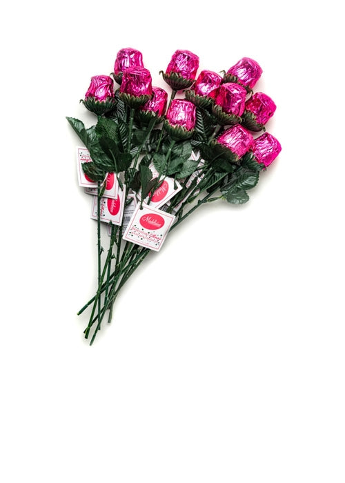 Wholesale Madelaine Chocolate ½ Oz. Pink Sweet Heart Roses (9½")- Bulk
