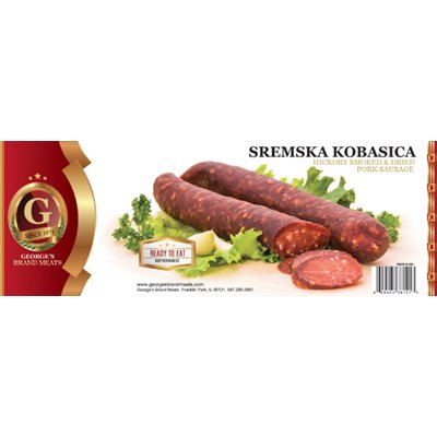 Wholesale George's Smoked Dried Pork Sausage (Sremska Kobasica) Approx. 20lb case- Bulk