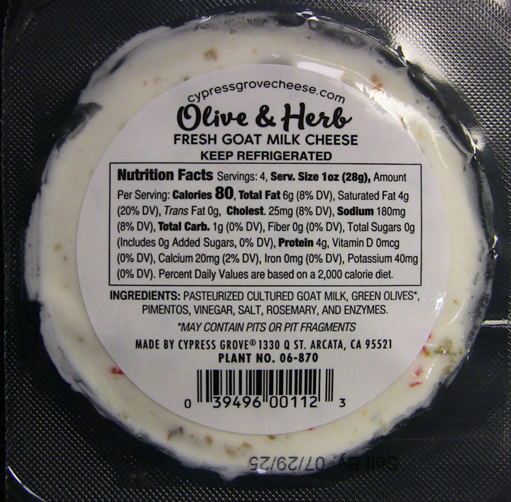 Wholesale Cypress Grove Olive & Herb Disk 4Oz- Bulk