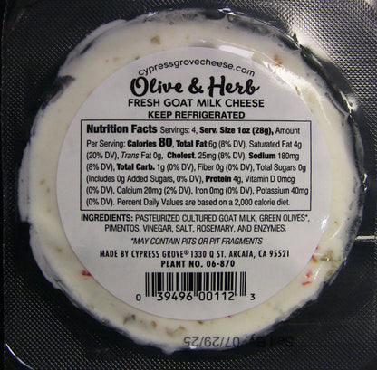 Wholesale Cypress Grove Olive & Herb Disk 4Oz- Bulk